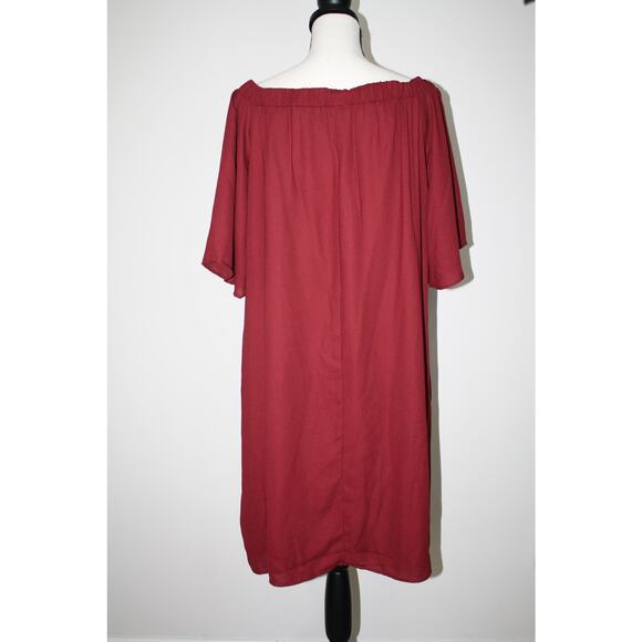 Goldspark Women's Medium Burgundy Dress Pockets Off the Shoulder Flare Sleeves - Picture 4 of 11